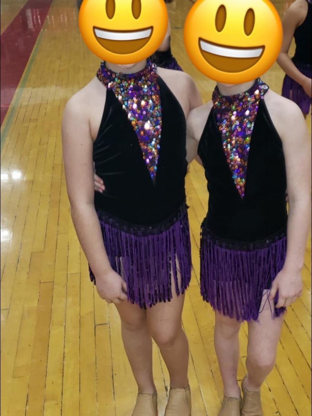 Girls Black and Purple Sequined Fringe Dance Costume (1)
